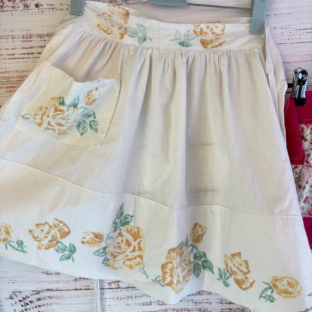 Vintage Floral Half Apron Set White Pink Cotton Cottagecore GrandmaCore